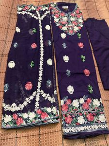 Elegant Embroidered Purple dress material