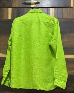 Parrot Green Shirt linen jacquard