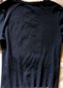 Navy Blue Ribbed Long Sleeve Top