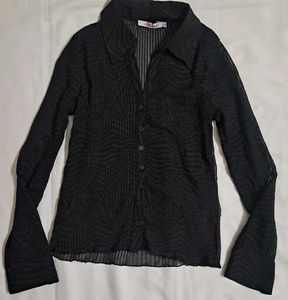 Y2k Vintage 2000s Office Siren Pleated Sheer Top
