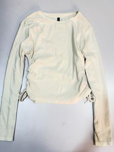 white Ruched Long Sleeve Top