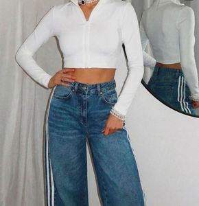 Blue Leg wide baggy jeans with Side Stripes