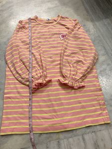 Pink & Yellow Striped Puff Sleeve Top