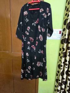 Floral Print Black Kurta