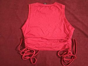 Red Ruched Drawstring Crop Top