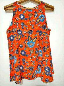 Orange Floral Sleeveless Top