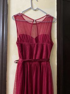 Elegant Maroon Maxi Dress Size M Length 62