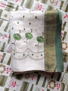 Embroidered Saree with Olive Green Border
