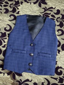 Boys Navy Blue Checkered Ethnic Suit