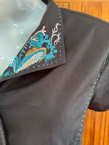 Embroidered Black Y2K Short Sleeve Blouse