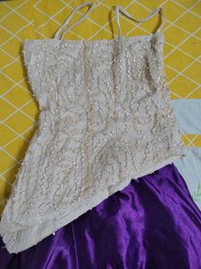 Elegant Beaded Top &amp; Purple Skirt Set