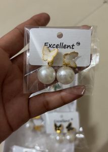 Elegant Pearl Butterfly Earrings set of 11