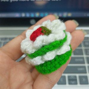 Crocheted Strawberry Cake Charm Keychain