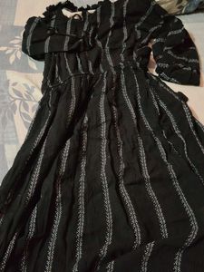 Black Striped Flowy Midi Dress