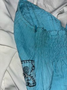 Blue Halter Neck Embroidery Top
