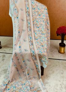 fancy Pure Masleen Shimmer Suit Sky Blue Golden Bu