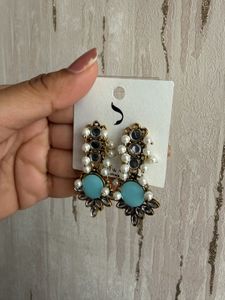 Beautiful Blue Stone &amp; Pearl Earrings