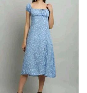 Blue Floral Off-Shoulder Midi Dress