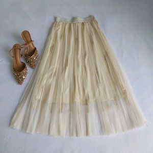 Elegant Cream Tulle Skirt with Gold Embellishments
