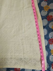 Embroidered White Cotton Kurti