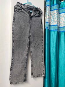 Grey Denim Wide Leg Jeans