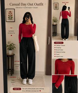 Red Ribbed Lettuce Hem Top