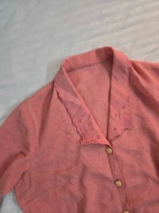 Pink Embroidered Collar Blouse size M