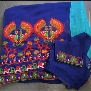 Blue Embroidered Saree 🔷