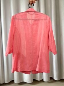 Coral Linen Blend Open Collar Shirt