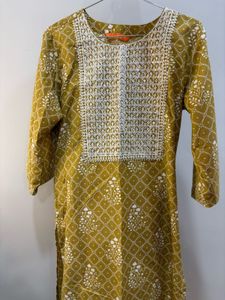 Beautiful Mustard Kurta with White Embroidery