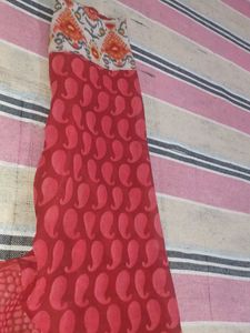 Elegant Red &amp; Grey Kurta with full flair