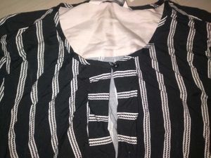 Chic Black &amp; Grey Striped Button-Up Blouse