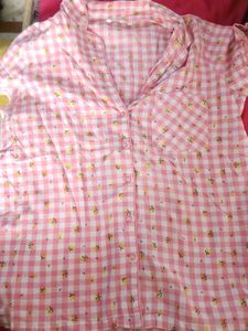Cute Pink Gingham Lemon Pajama Top