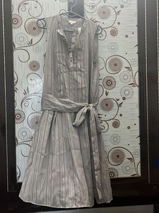 Elegant Pleated Grey Midi Dress