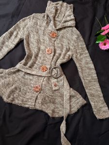 Womens Hooded Knit Cardigan with Belt
