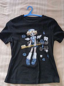 Cute Anime Graphic Black T-Shirt