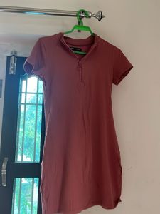 Ribbed Zip Neck Mini Dress