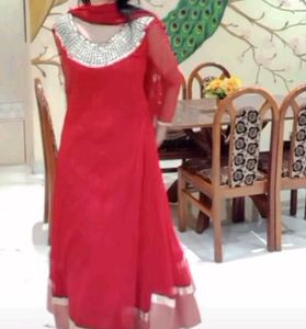 Bright Red Beautiful Anarkali Suit