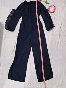 Navy Blue Sequin Sleeve Jumpsuit(Bust-30)