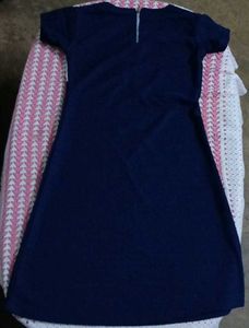 Navy Blue Dress with White Lace Accent