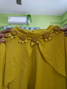 Yellow Kurta with Floral Skirt Set