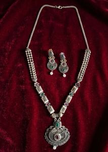 Oxidised Silver Necklace & Earring Set
