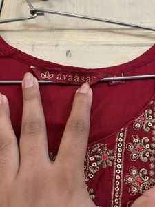 Elegant Red Kurta Set with Gold Print