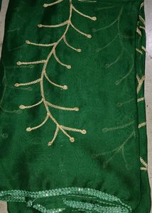 Unstitched Dark Green Thread Embroidery Suit