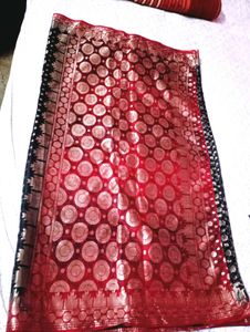 Elegant Black Saree with Polka Dots