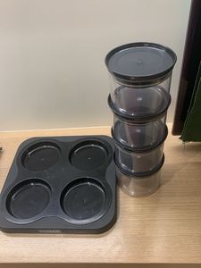 Set of 4 Black Stackable Containers