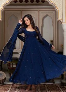 Navy Blue Long Anarkali Dress for Women