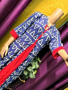 Stylish Blue &amp; Red Geometric Print Kurti