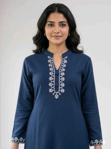 Elegant Winter Blue Embroidered Kurta Set