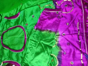 contrast colour lehenga suit